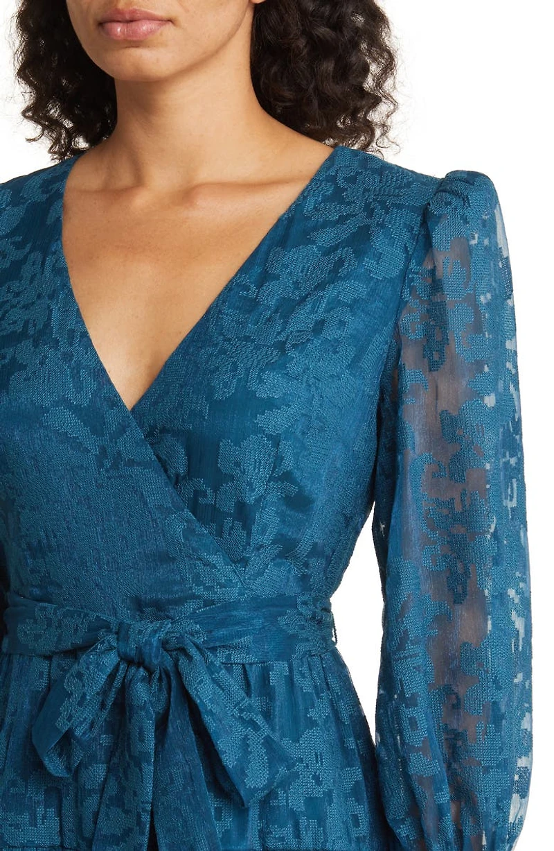 Long Sleeve Tiered Faux Wrap Dress