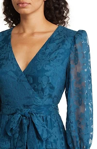 Long Sleeve Tiered Faux Wrap Dress