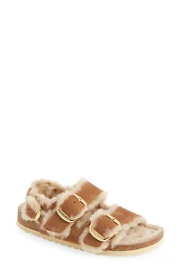 Milano Big Buckle Genuine Shearling Lined Slingback Sandal
