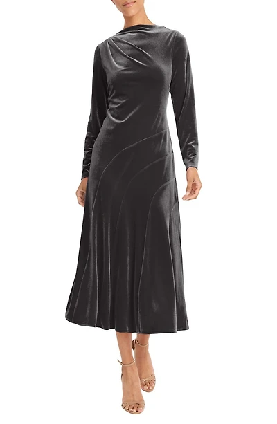 Long Sleeve Velvet A-Line Midi Dress