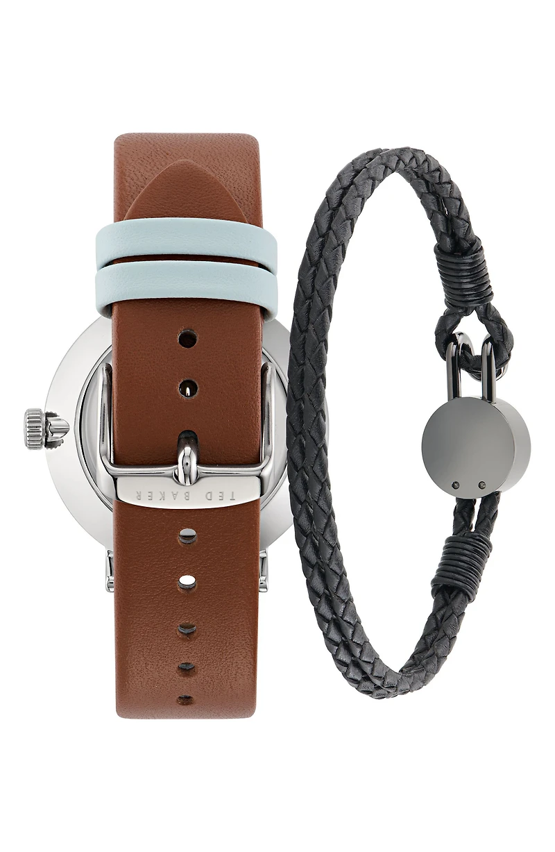 Phylipa Chronograph Leather Strap Watch & Bracelet Set, 41mm