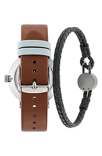Phylipa Chronograph Leather Strap Watch & Bracelet Set, 41mm