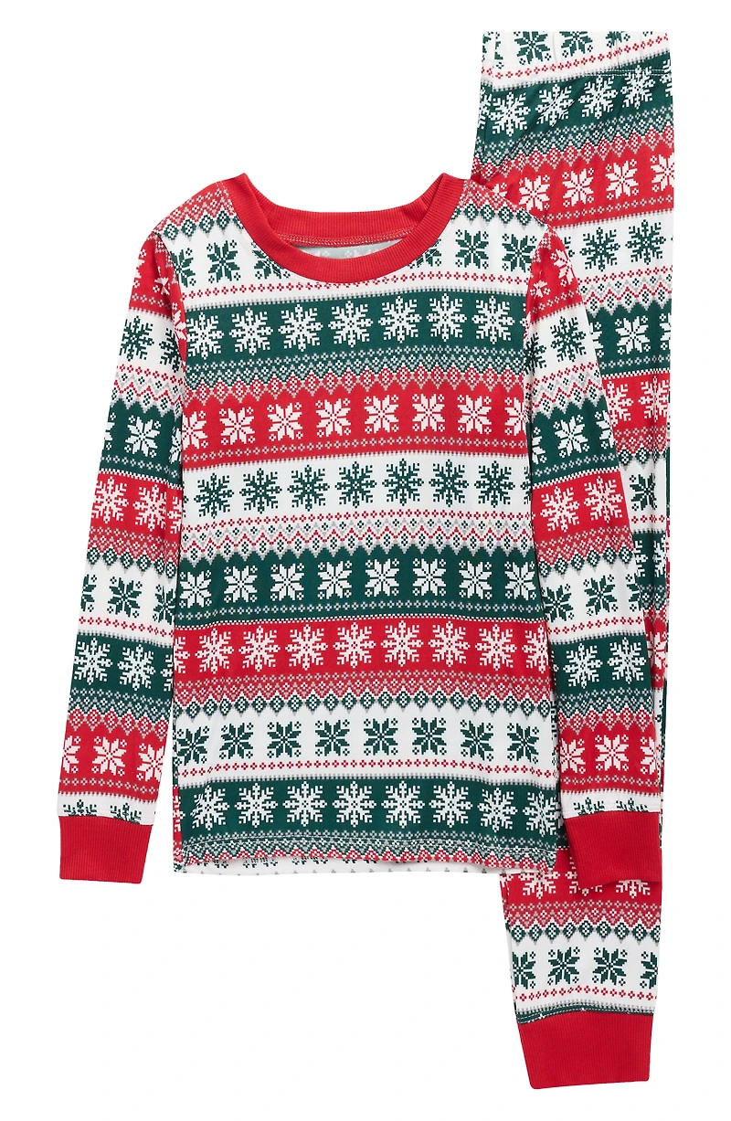 Kids' Matching Family Fair Isle Snowflake Fitted Two-Piece Pajamas