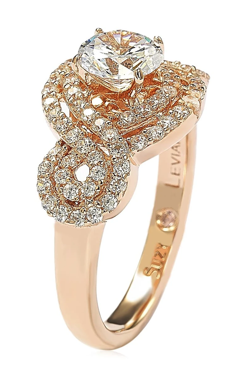 Rose Plated Sterling Silver Round Cubic Zirconia Halo Engagement Ring