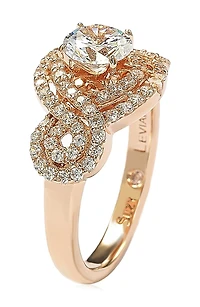 Rose Plated Sterling Silver Round Cubic Zirconia Halo Engagement Ring