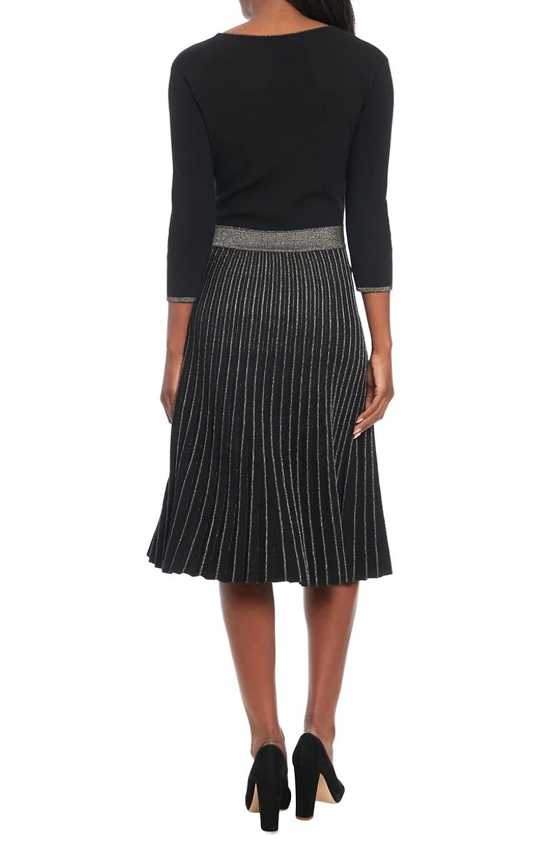 Long Sleeve Pleated Sweater Dress