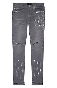 Painted Ripped Knee Slit Skinny Jeans
