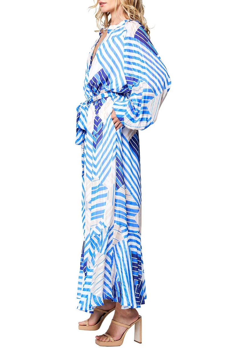 Gaeley Print Tie Waist Long Sleeve Maxi Dress