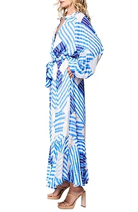 Gaeley Print Tie Waist Long Sleeve Maxi Dress