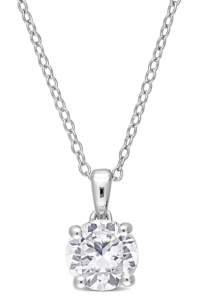 Sterling Silver Created White Sapphire Solitaire Necklace