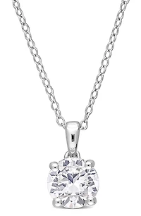 Sterling Silver Created White Sapphire Solitaire Necklace