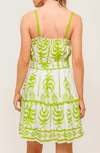 Abstract Frond Belted Linen Minidress