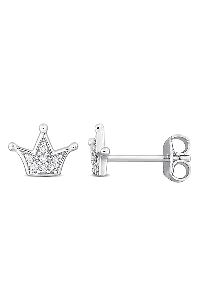 Created White Sapphire Crown Stud Earrings