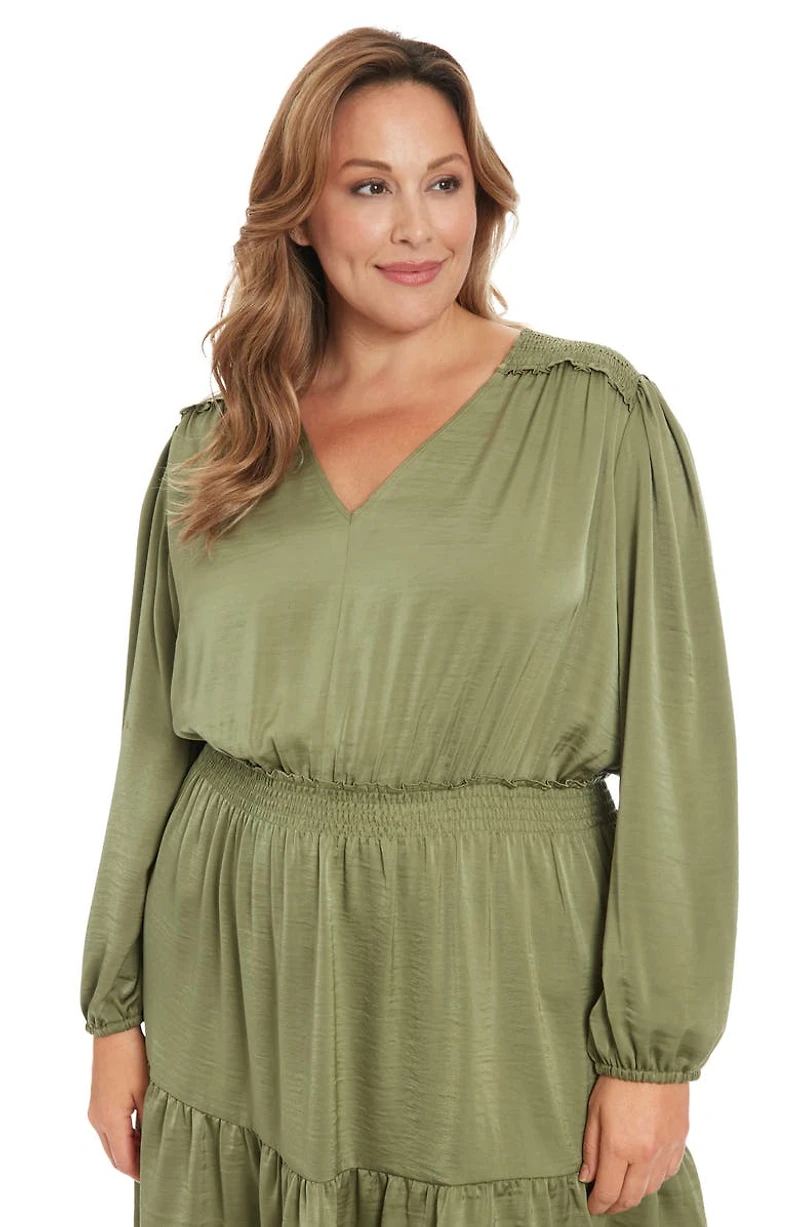 Air Wash Smock Waist Long Sleeve Dress