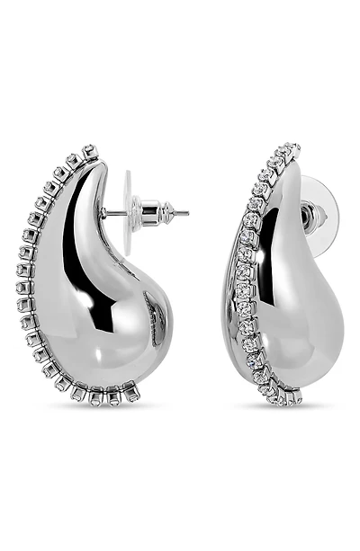 Metallic Bean Cubic Zirconia Drop Earrings