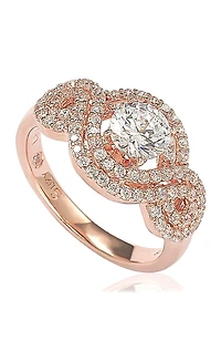 Rose Plated Sterling Silver Round Cubic Zirconia Halo Engagement Ring