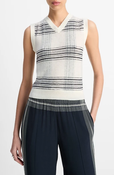 Plaid V-Neck Wool Sweater Vest