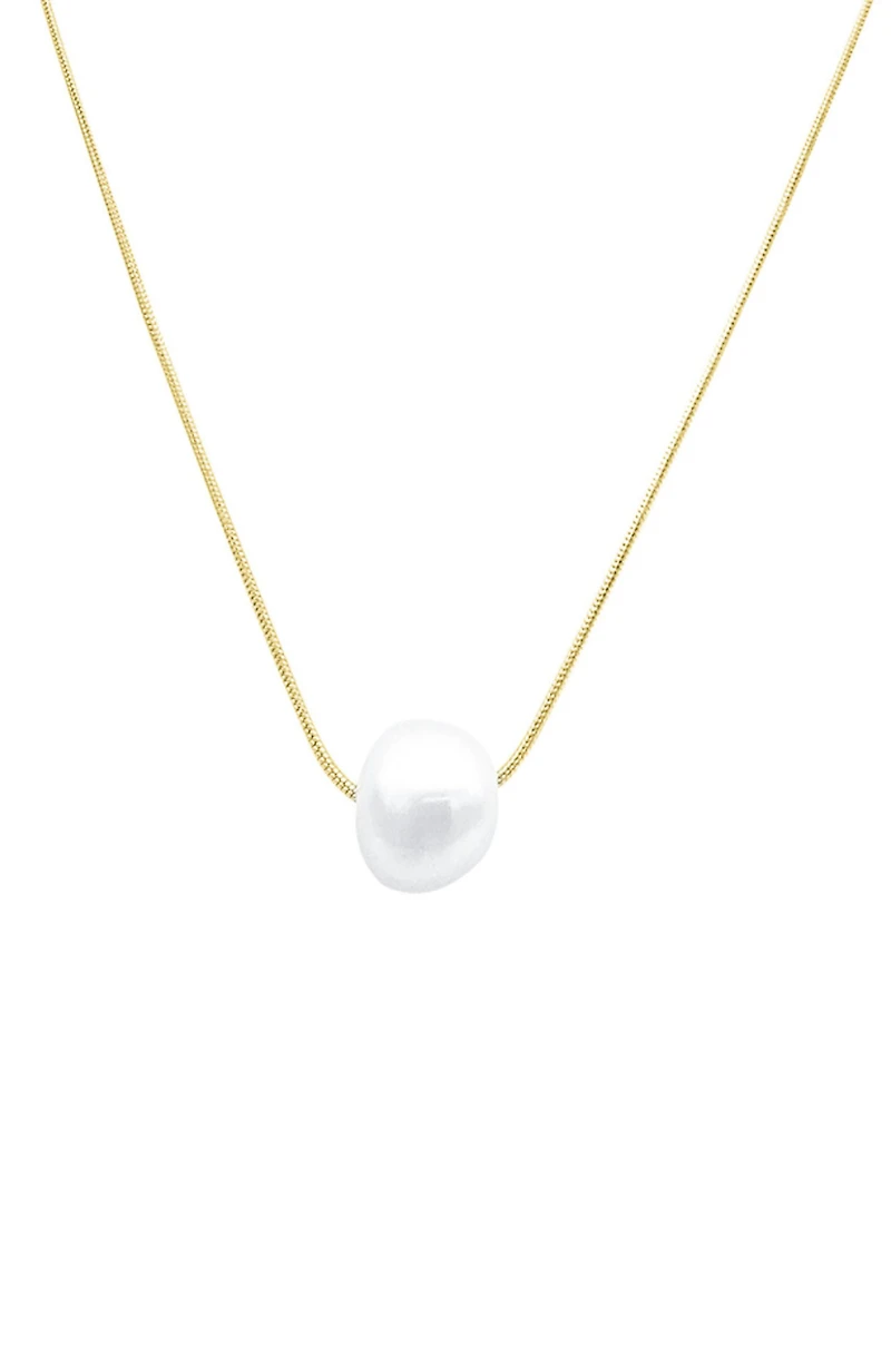 White Rhodium Plated 10mm Freshwater Pearl Pendant Necklace