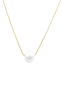 White Rhodium Plated 10mm Freshwater Pearl Pendant Necklace