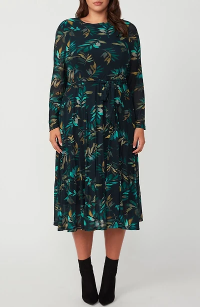 Foliage Whisper Long Sleeve Midi Dress