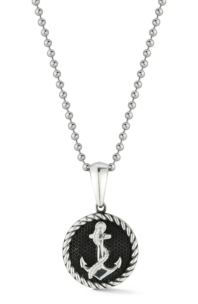 Men's Sterling Silver Oxidized Anchor Pendant Necklace