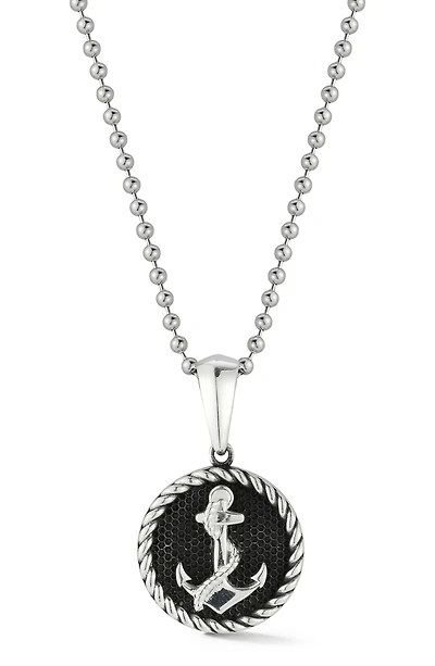 Men's Sterling Silver Oxidized Anchor Pendant Necklace