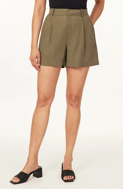 Pleated Front Washed Twill Shorts