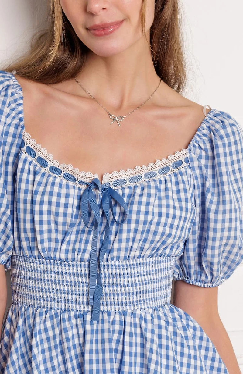 Gingham Puff Sleeve Minidress