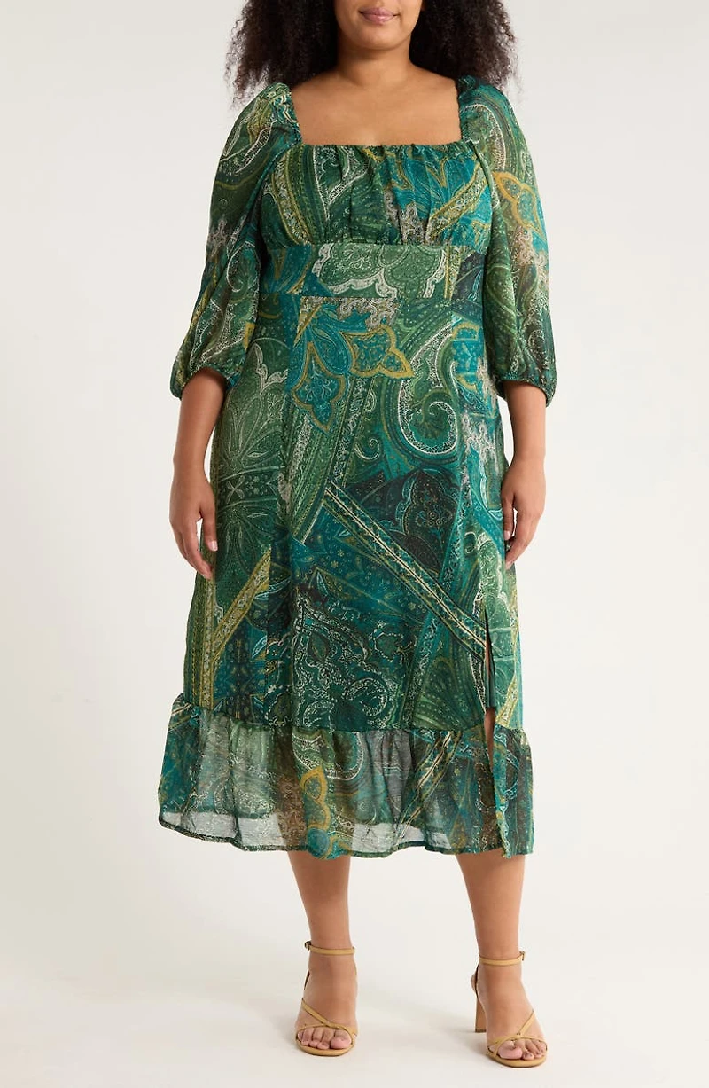 Square Neck Long Sleeve Maxi Dress