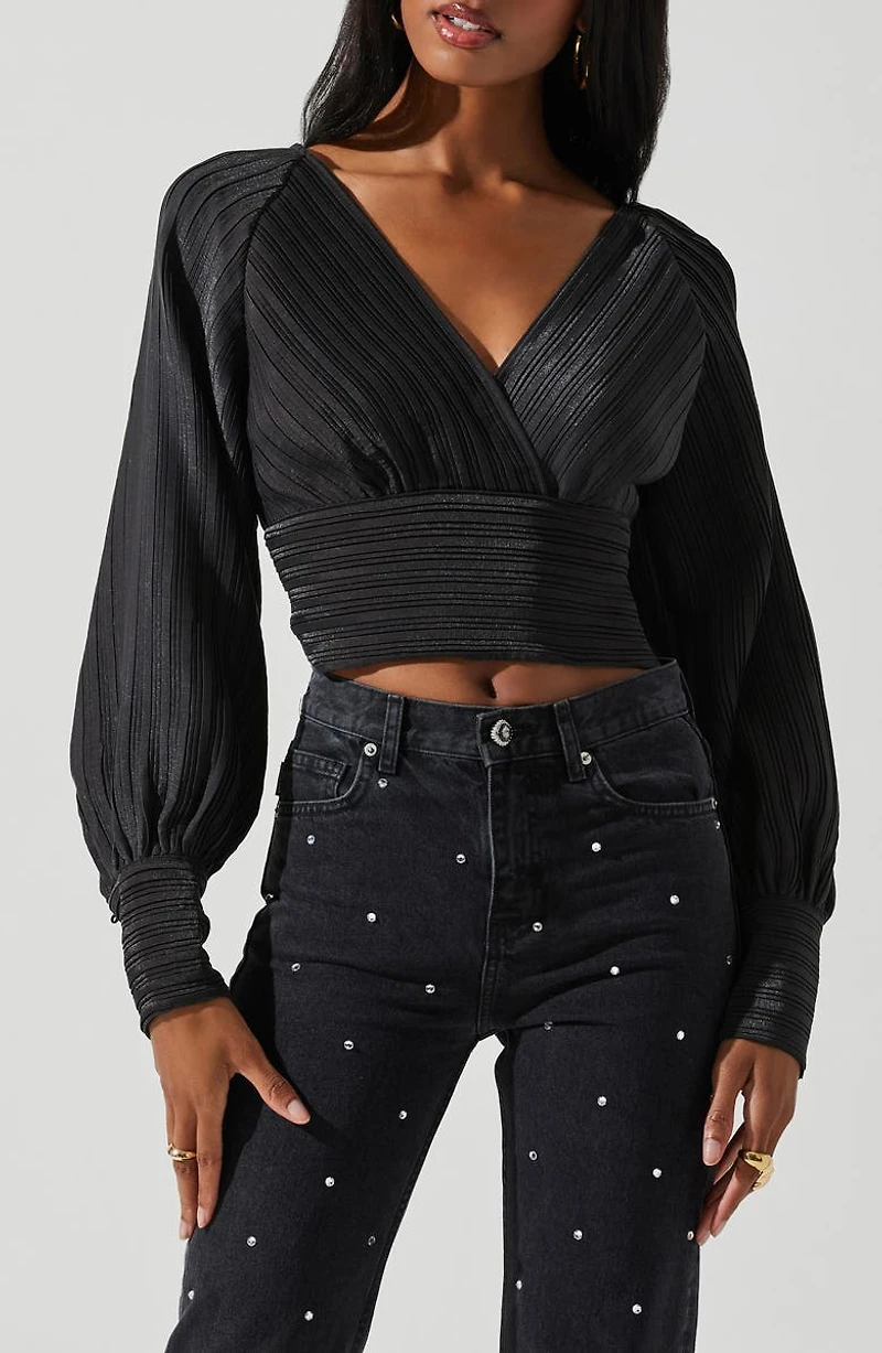 Pernilla Long Sleeve Pleated Crop Top