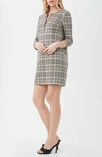 Venda Plaid Three-Quarter Sleeve Shift Dress