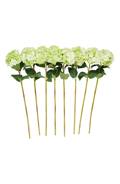 Set of Eight Green Hydrangea Artificial Flowers