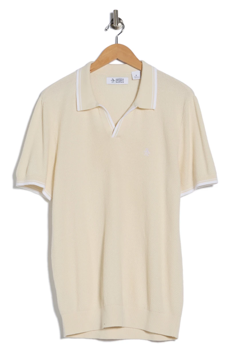 Textured Johnny Collar Cotton Polo