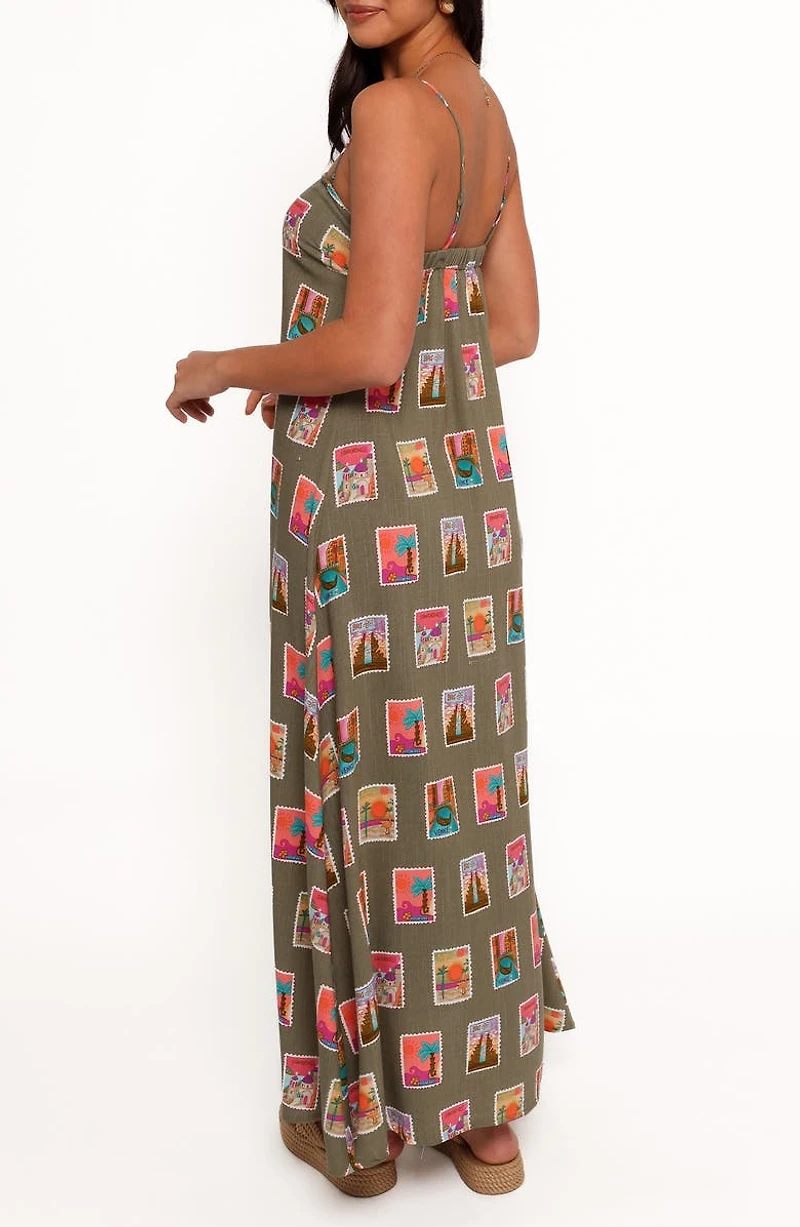 Aoife Postcard Print Maxi Dress