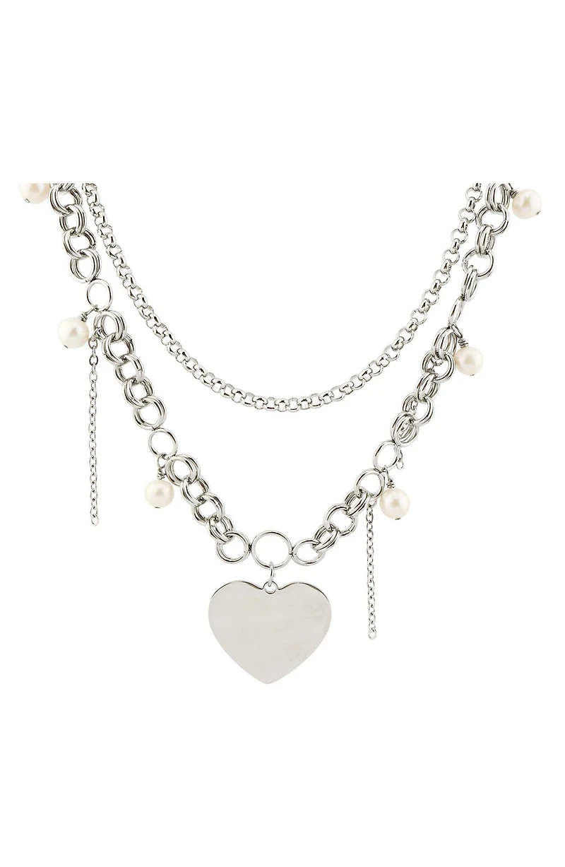Heart Pendant Layered Chain Necklace