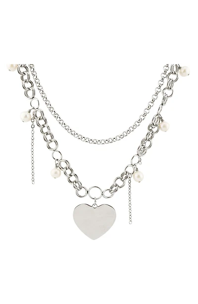 Heart Pendant Layered Chain Necklace