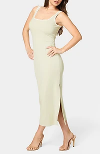 Contrast Square Neck Ribbed Maxi Tank Dress