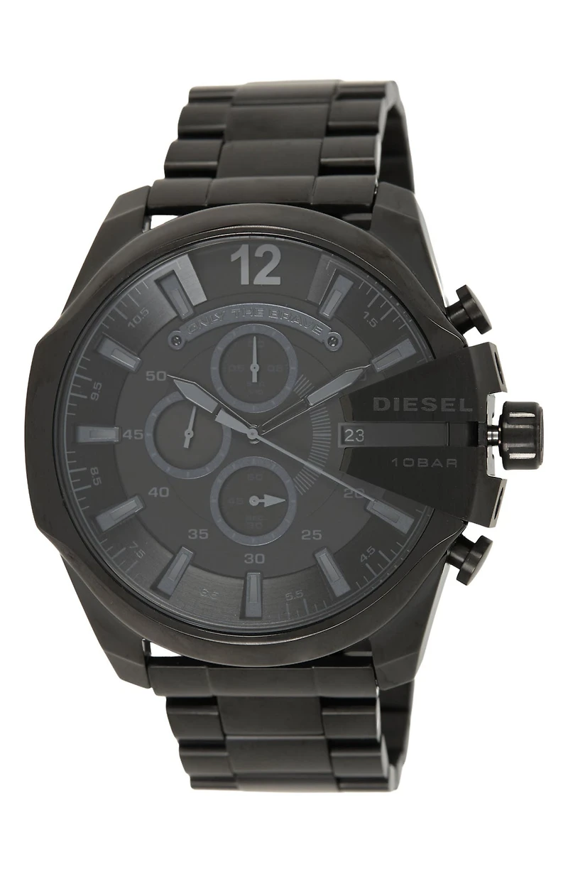 DIESEL Men's Mega Chief Black Stainless Steel Chronograph Watch, 51mm