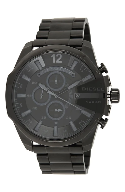 DIESEL Men's Mega Chief Black Stainless Steel Chronograph Watch, 51mm