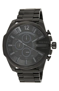 DIESEL Men's Mega Chief Black Stainless Steel Chronograph Watch, 51mm