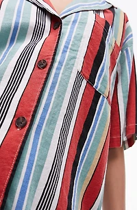 Stripe Oversize Linen Blend Button-Up Shirt