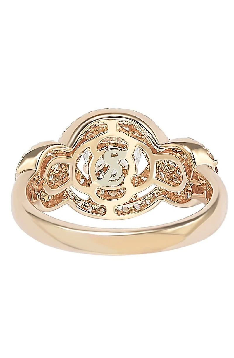 Rose Plated Sterling Silver Round Cubic Zirconia Halo Engagement Ring