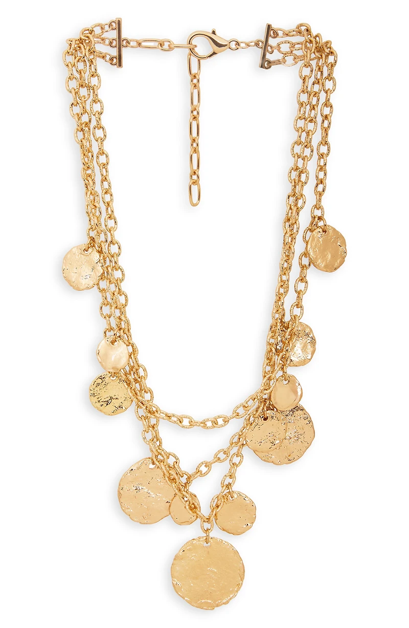 Hammered Coin Cascading Charm Layered Necklace