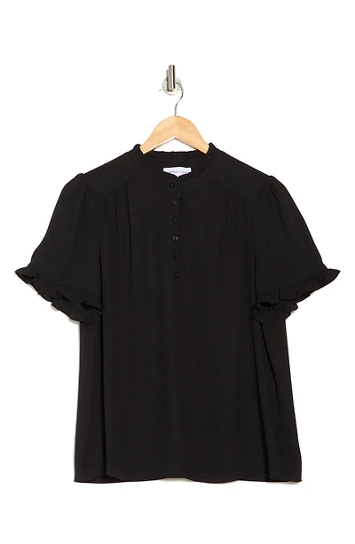 Ruffle Neck Short Sleeve Top