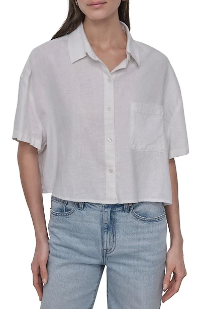 Oversize Linen Blend Crop Button-Up Shirt