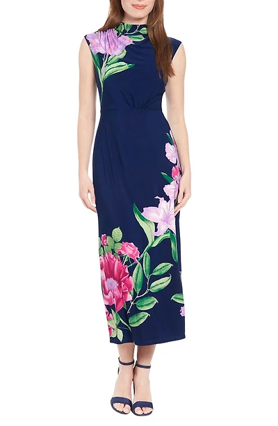 Mock Neck Cap Sleeve Sheath Dress