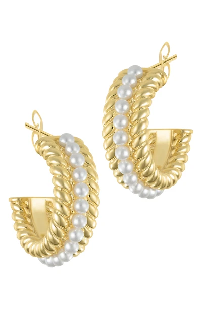 Water Resistant Imitation Pearl Cable Hoop Earrings