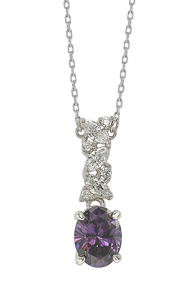 Sterling Silver Purple & White Cubic Zirconia Cluster Pendant Necklace