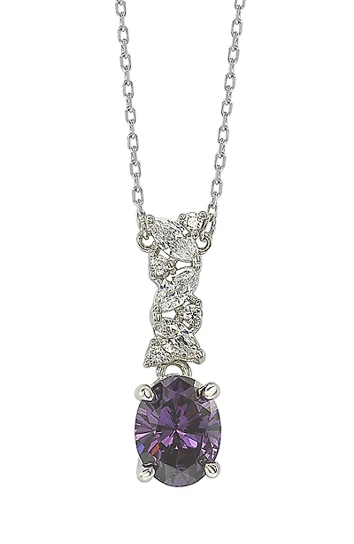 Sterling Silver Purple & White Cubic Zirconia Cluster Pendant Necklace