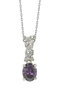 Sterling Silver Purple & White Cubic Zirconia Cluster Pendant Necklace